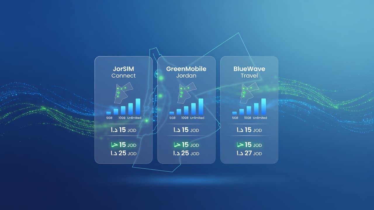 Comparison of the best eSIM providers for Jordan travel in 2026, showing data plans, coverage, and pricing