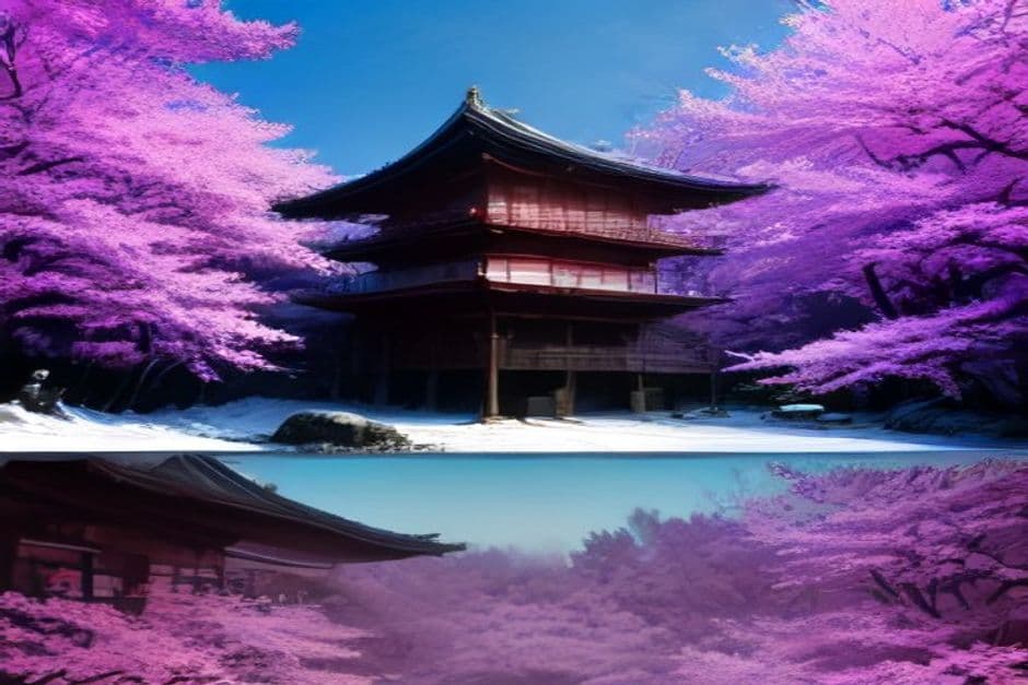 Japan seasonal travel guide showing cherry blossoms in spring, autumn foliage at a temple, and snow-covered ski slopes