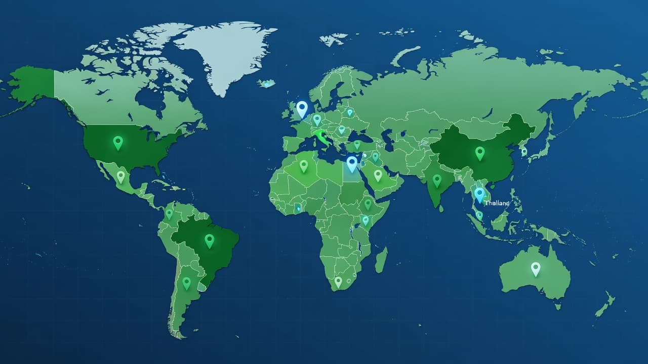 World map showing eSIM cost comparison by country with price markers highlighting cheapest destinations like Thailand, Japan, and Croatia in 2026